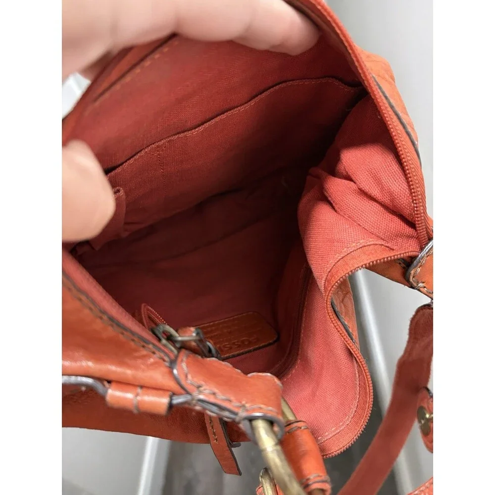 Authentic Vintage Fossil Long Live Vintage Orange Leather Hobo Bag ZB4407